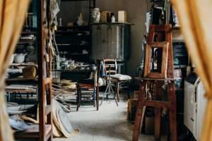 Messy painter's studio